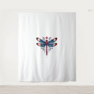 American Flag Dragonfly Patriotic 4th of July Red  Tapestry