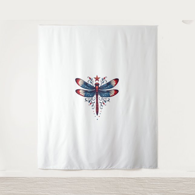 American Flag Dragonfly Patriotic 4th of July Red  Tapestry (Front)