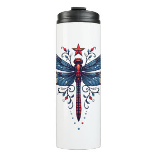 American Flag Dragonfly Patriotic 4th of July Red Thermal Tumbler