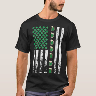 American Flag Drinking Irish Shamrock Green Beer M T-Shirt