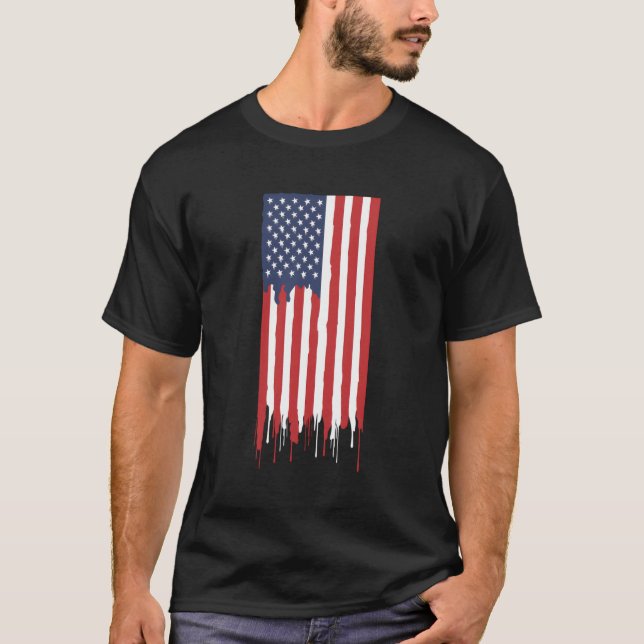American Flag Dripping Paint T-Shirt (Front)