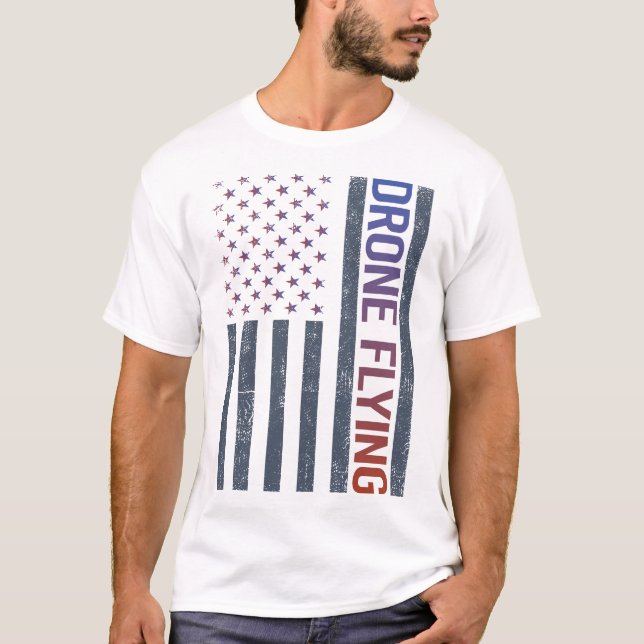 American Flag Drone Flying Drones T-Shirt (Front)
