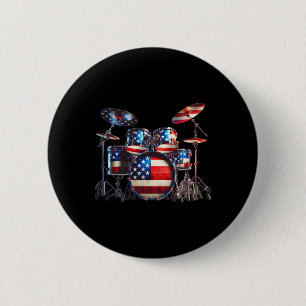 American Flag Drum Drumset 4th Of July Usa Patriot 6 Cm Round Badge