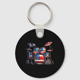 American Flag Drum Drumset 4th Of July Usa Patriot Key Ring