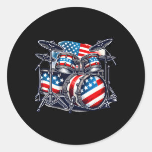 American Flag Drum Drumset Usa Patriotic Drummer 4 Classic Round Sticker