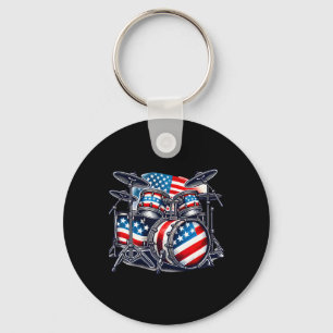 American Flag Drum Drumset Usa Patriotic Drummer 4 Key Ring
