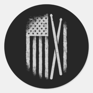American Flag Drumsticks Usa Drummers Vintage Drum Classic Round Sticker