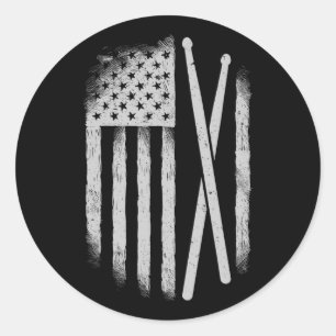 American Flag Drumsticks Usa Drummers Vintage Drum Classic Round Sticker