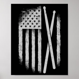 American Flag Drumsticks Usa Drummers Vintage Drum Poster