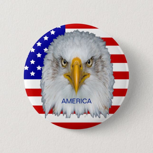 American flag, eagle and editable text 6 cm round badge (Front)