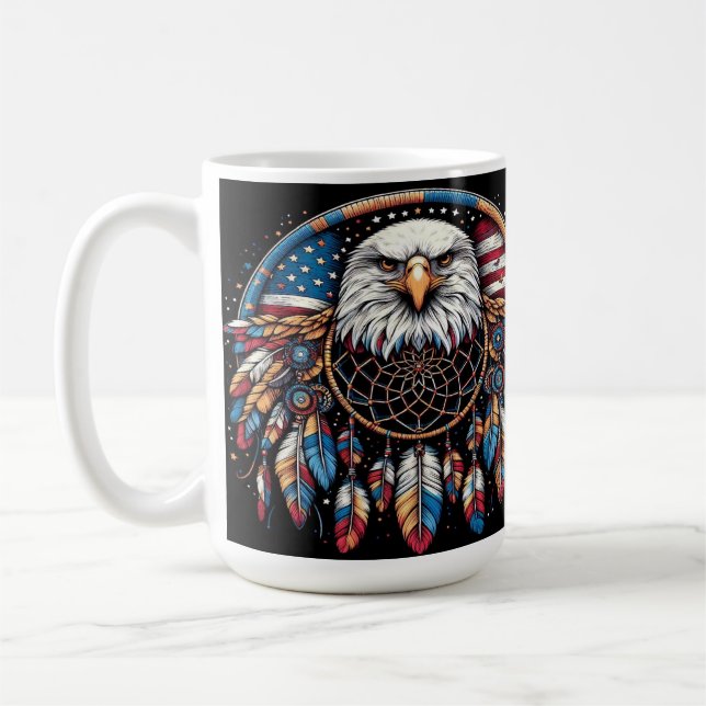 American Flag Eagle Art With Dreamcatcher  Coffee Mug (Left)