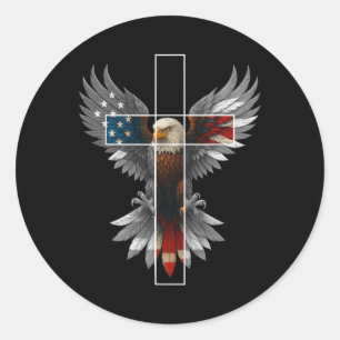American Flag Eagle Cross Christian 4th Of July Pa Classic Round Sticker