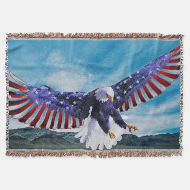 American flag Eagle flying in the light blue sky Throw Blanket (Front)