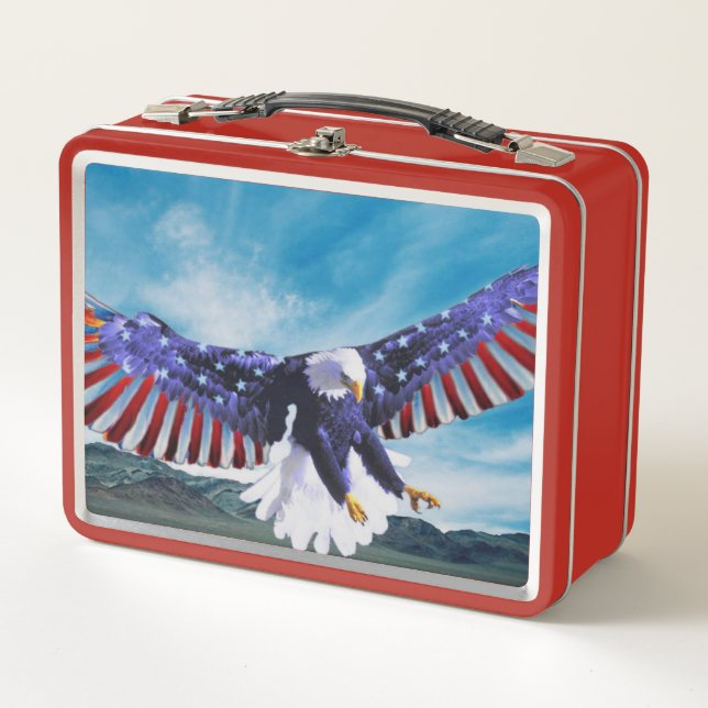 American flag Eagle flying in the sky Metal Lunch Box (Front)