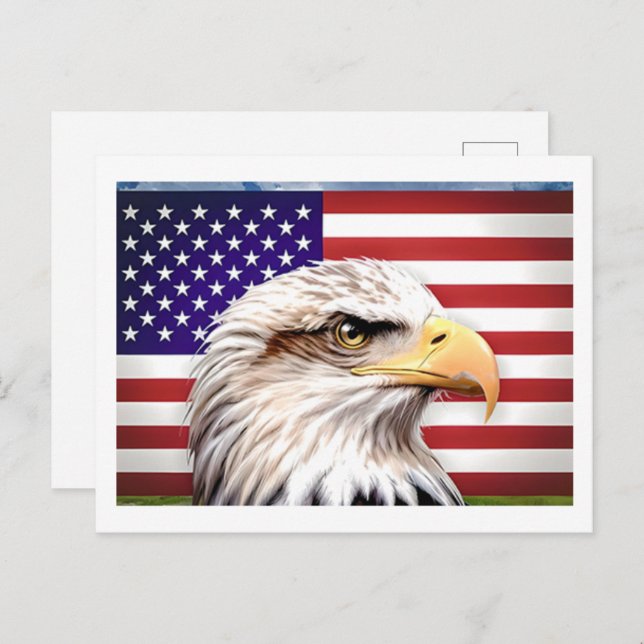 American Flag Eagle Patriotic USA Postcard (Front/Back)