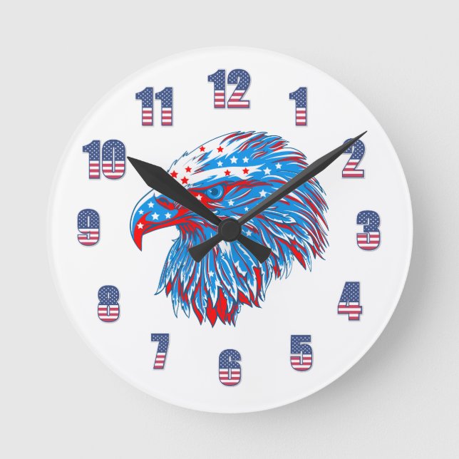 American Flag Eagle Round Clock (Front)