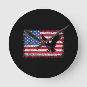 American Flag Eagle USA Round Clock