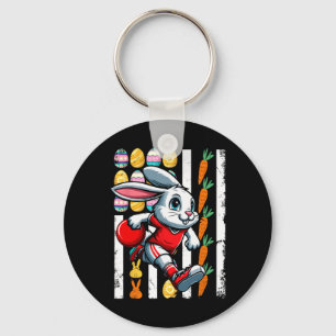 American Flag Easter Eggs Bunny Playing Bowling Pl Key Ring