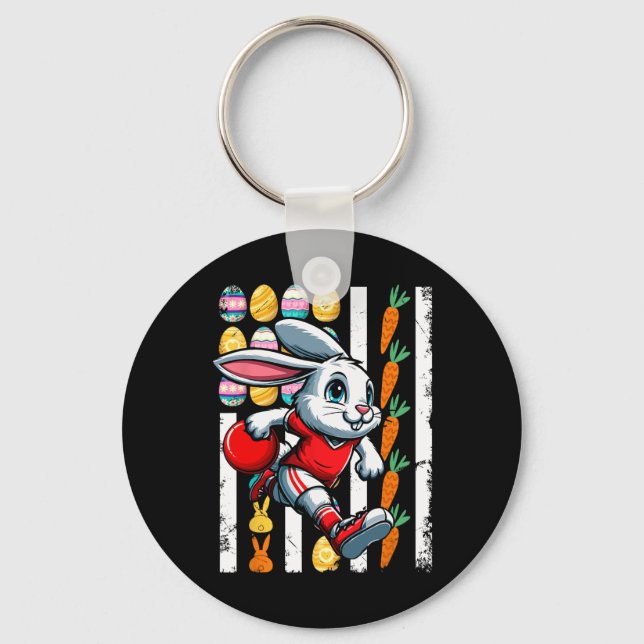 American Flag Easter Eggs Bunny Playing Bowling Pl Key Ring (Front)