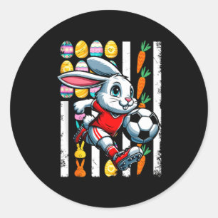 American flag easter eggs bunny playing soccer pla classic round sticker
