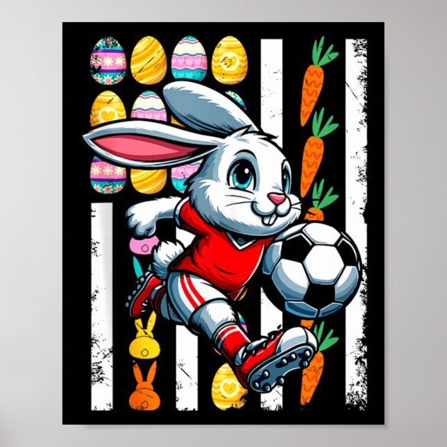 American flag easter eggs bunny playing soccer pla poster (Front)