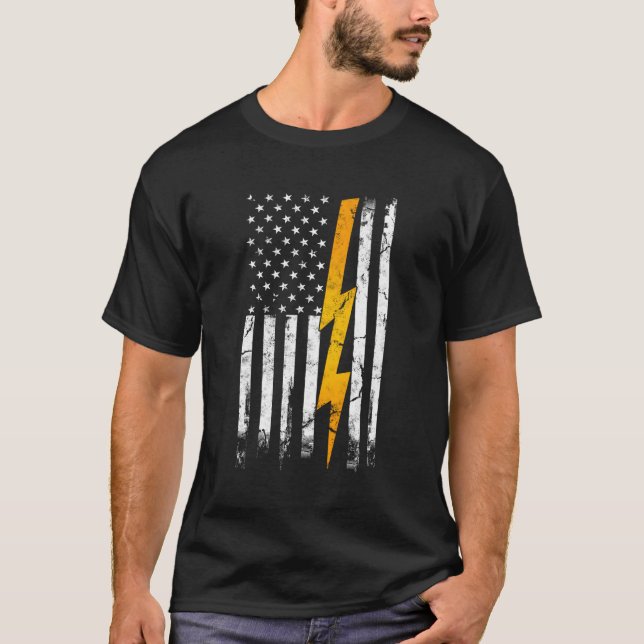 American Flag Electric Cable Engineering Electrici T-Shirt (Front)