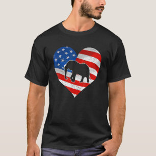 American Flag Elephant Prin 4th Of July T-Shirt