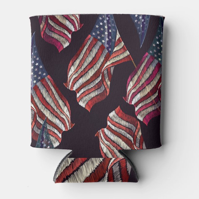 American flag embroidery: patriotic pattern. can cooler (Front)