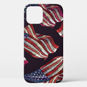 American flag embroidery: patriotic pattern. iPhone 12 case