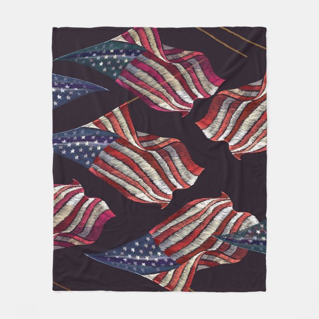 American flag embroidery: patriotic pattern. fleece blanket (Front)