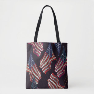 American flag embroidery: patriotic pattern. tote bag