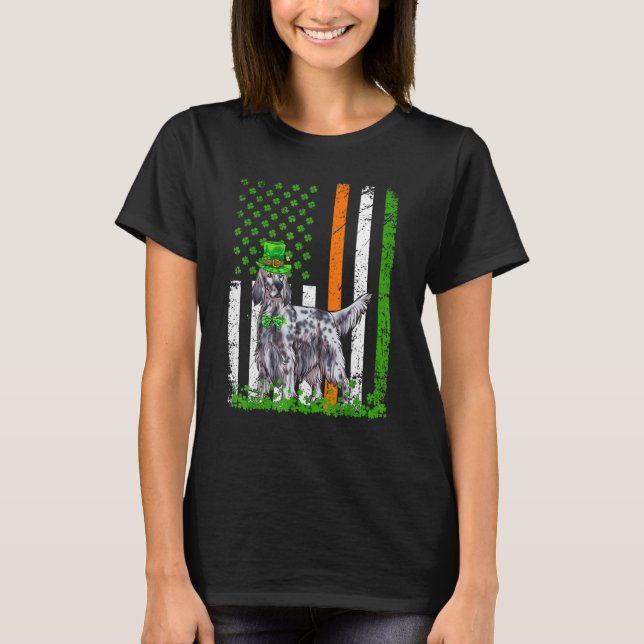 American Flag English Setter Dog  St Patricks Day T-Shirt (Front)