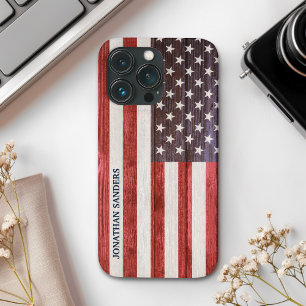 American Flag Engraved on Bamboo Wood iPhone 13 Pro Case