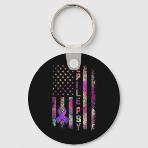 American Flag Epilepsy Awareness Support Tie Dye  Key Ring