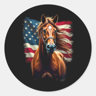 American Flag Equestrian Horseback Riding Classic Round Sticker