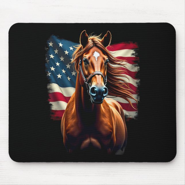 American Flag Equestrian Horseback Riding  Mouse Pad (Front)
