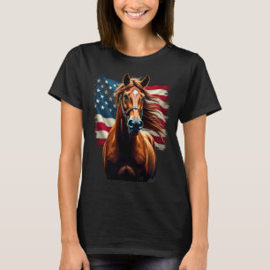 American Flag Equestrian Horseback Riding  T-Shirt
