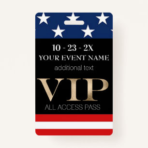 American Flag Event VIP Pass ID Badge