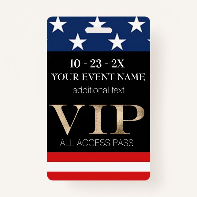 American Flag Event VIP Pass ID Badge (Front)