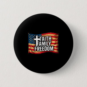 American Flag Faith Family Dom Christian 6 Cm Round Badge