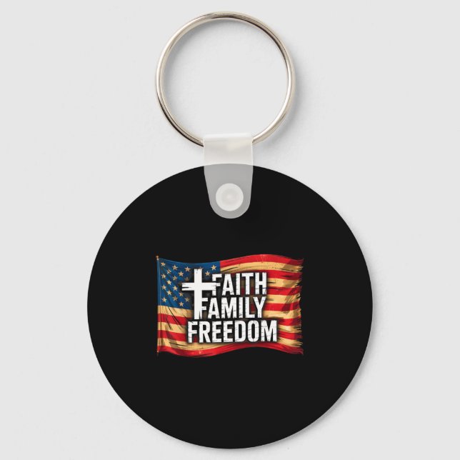 American Flag Faith Family Dom Christian  Key Ring (Front)