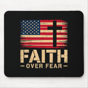 American Flag Faith Over Fear Christian Mouse Pad