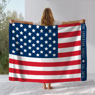American Flag Family Name Established Year Fleece Blanket