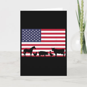 American Flag Farm Animals Horse Cow Pig Chicken P Card
