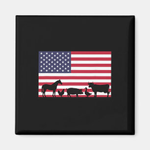 American Flag Farm Animals Horse Cow Pig Chicken P Magnet
