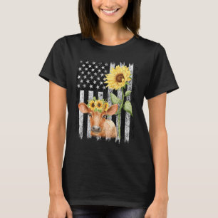 American Flag Farm Cow Sunflower Farming Heifer T-Shirt