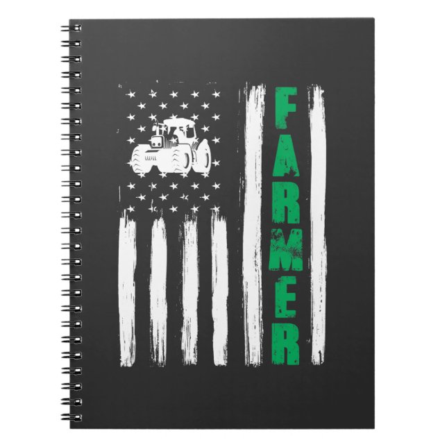 American Flag Farmer Tractor Patriotic US Proud Notebook (Front)