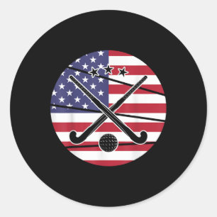 American Flag Field Hockey Player  Classic Round Sticker