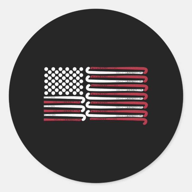 American Flag Field Hockey With Balls And Clubs Classic Round Sticker (Front)