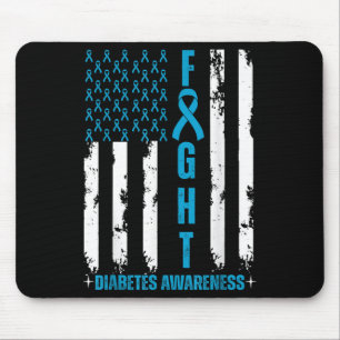 American Flag Fight Diabetes Awareness Blue Ribbon Mouse Pad